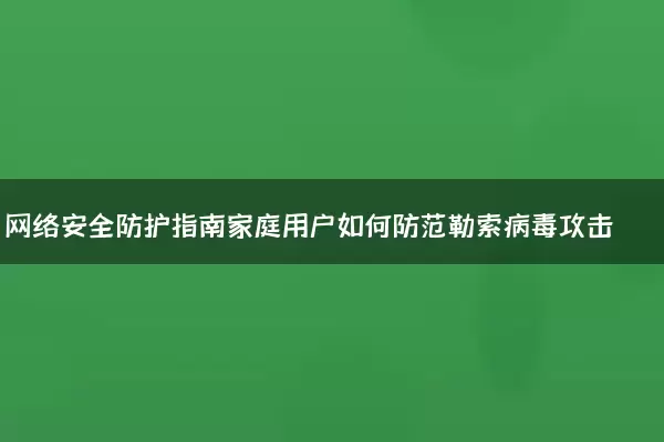 网络安全防护指南家庭用户如何防范勒索病毒攻击