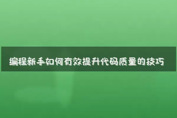 编程新手如何有效提升代码质量的技巧