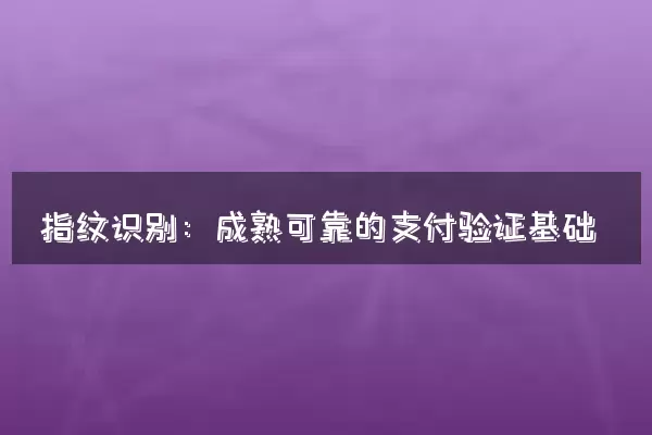 指纹识别：成熟可靠的支付验证基础