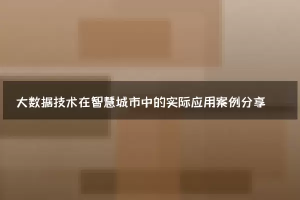 大数据技术在智慧城市中的实际应用案例分享